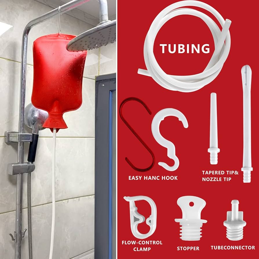 emena エメナ 2nd Anniversariy Coffret Red 2L Enema Bag Kit With Flow Control Clamp 2 Tips Reusable